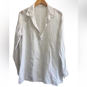 CP Shades Teton White Linen Long Sleeve Collared Tunic Top Women's Size Small
